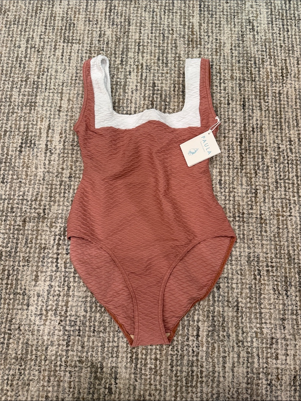 NWT Women’s One-Piece Swimsuit in Terracotta with White Trim